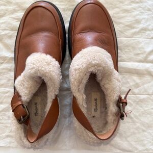 EUC Madewell shearling sigrid sling back mule in dried maple